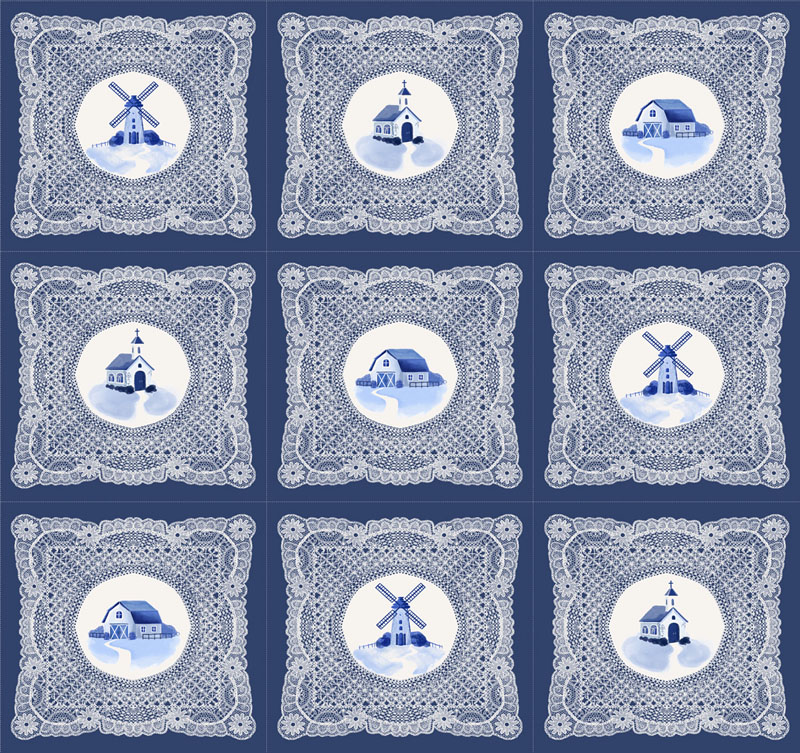 Prairie Blue By Gingiber For Moda - 45" X 45" Panel - Delft Blue