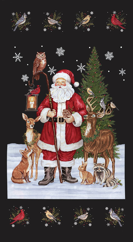 Snowy St Nick By Deb Strain For Moda - 24" X 45" Panel - Midnight Black