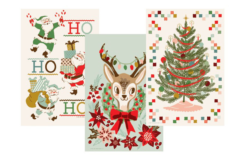 Twinkle And Tinsel Deer Santa Tree Tea Towel Set Of 3 By Fancy That Design House For Moda - Multiple Of 4