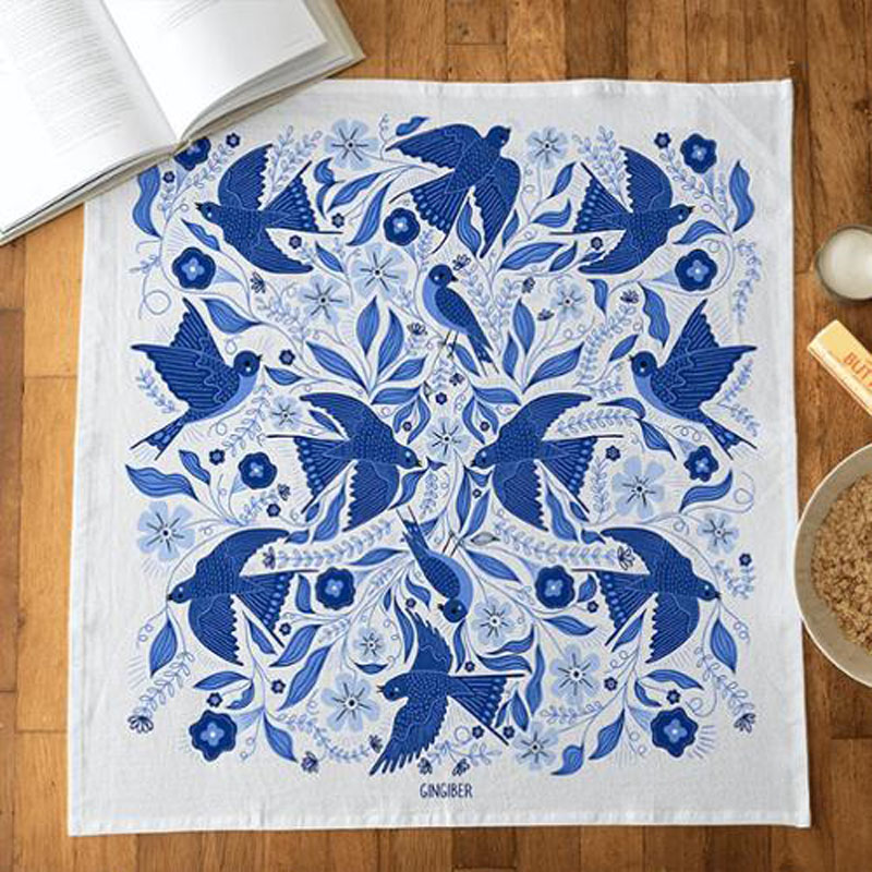 Tea Towel Blue Songbird By Gingiber For Moda - Multiple Of 2