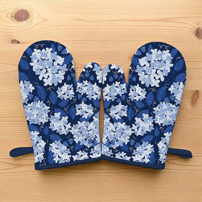 Oven Mitts Dark Blue Hydrangea By Gingiber For Moda