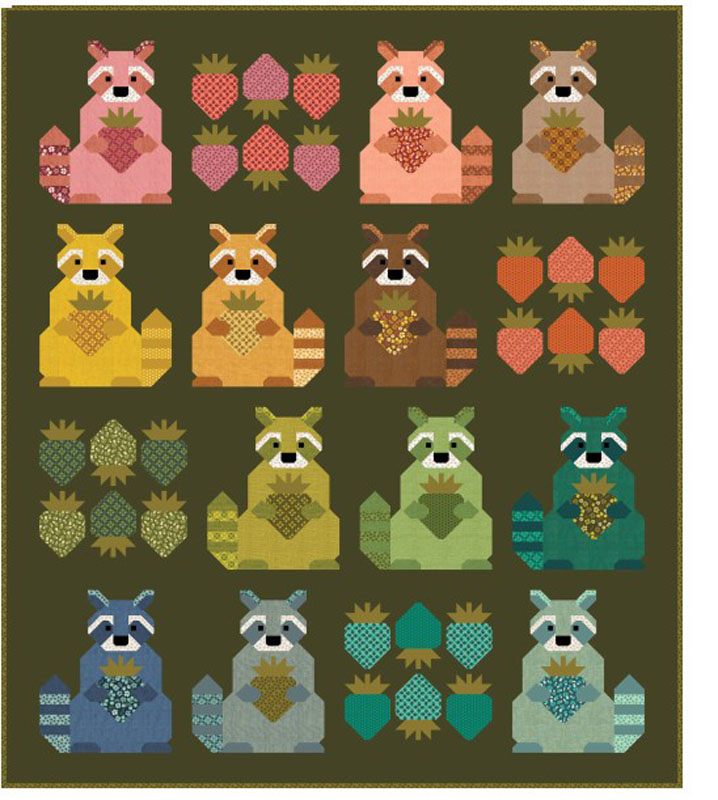 Raccoons Love Strawberries Pattern By Patterns By Elizabeth Hartman For Moda - Minimum Of 3