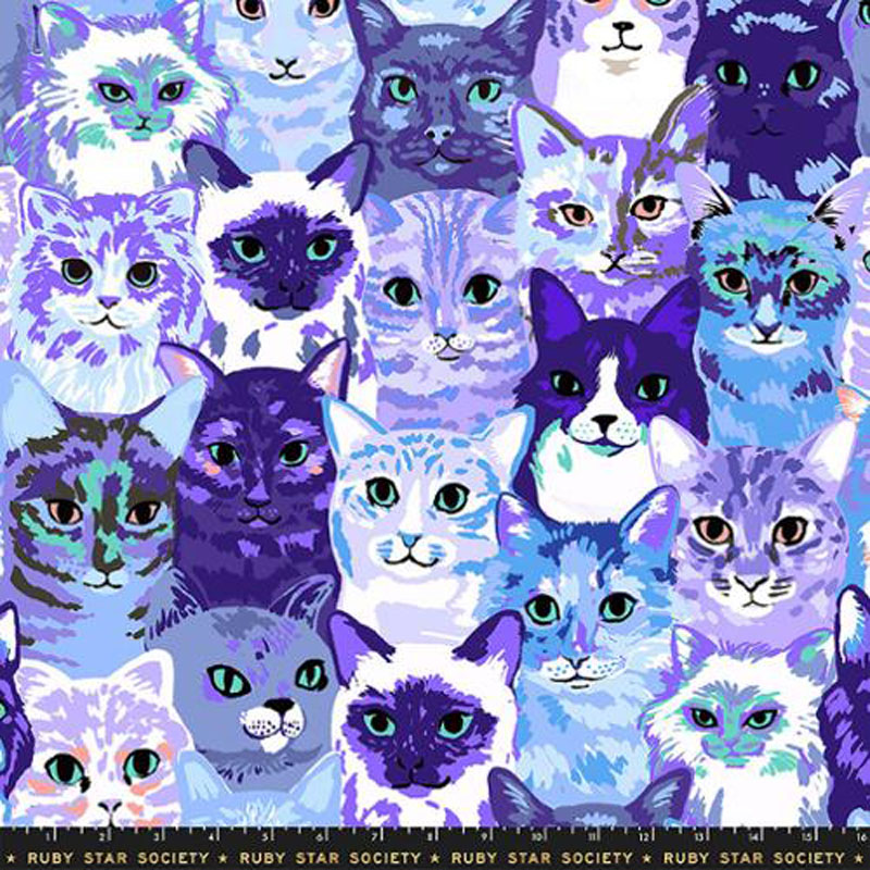 Oops All Cats 108" By Sarah Watts Of Ruby Star Society For Moda - Blue